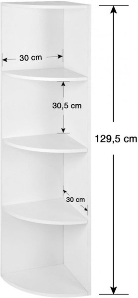 Raft de colt cu 4 etaje, alb 30 x 30 x 129.5 cm